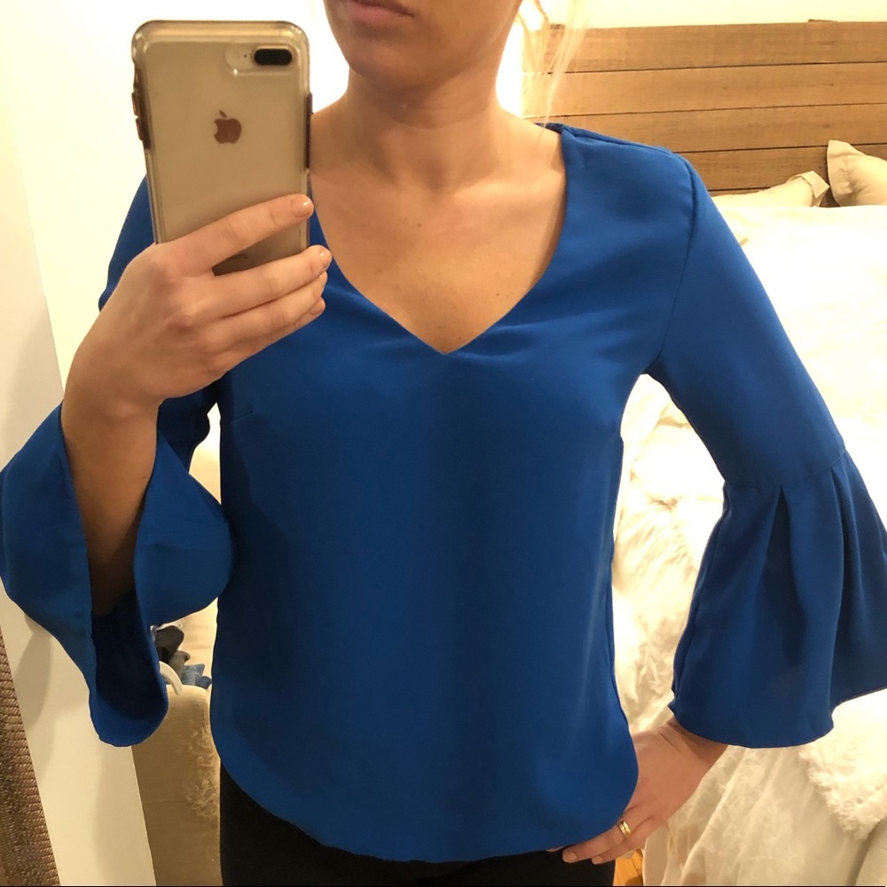 H&M blue ballon sleeve blouse